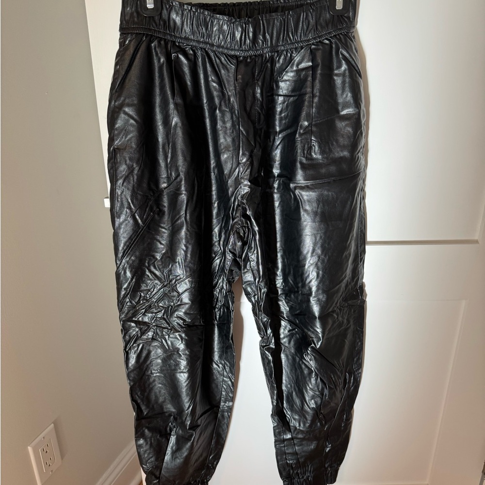 Olivaceous Black leatherette joggers